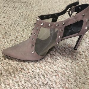 Stuart Weitzman Gray Suede Sandals with silver studs